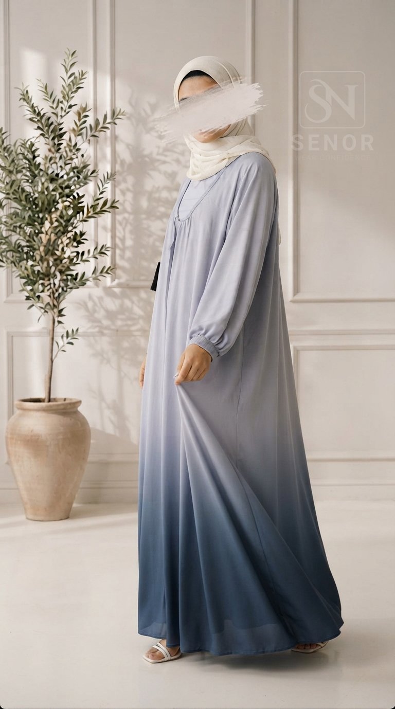 Blue Ombre Gradient Abaya - Duo Tone Abaya - Image 2